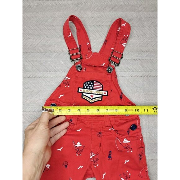 Vintage Drop Jeans Overalls 6-12 Months Red Nautical Fishing Sailboat - Picture 4 of 8